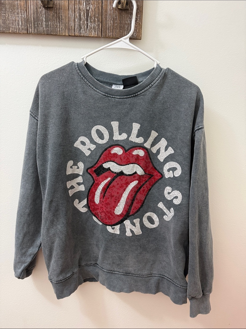 Zara Gray Rolling Stones Logo Crewneck
